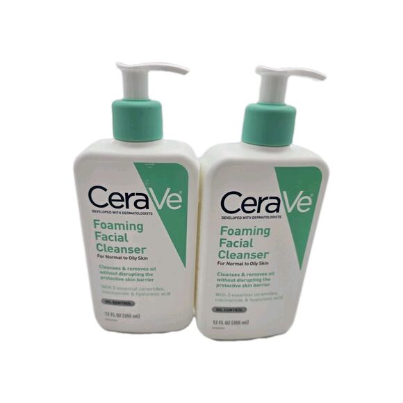 CeraVe Daily Face Wash, Foaming Cleanser for Normal to Oily Ski ,12 fl oz 2 pack - Picture 1 of 4